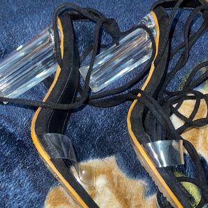 Black , lace up heels with clear heel :)